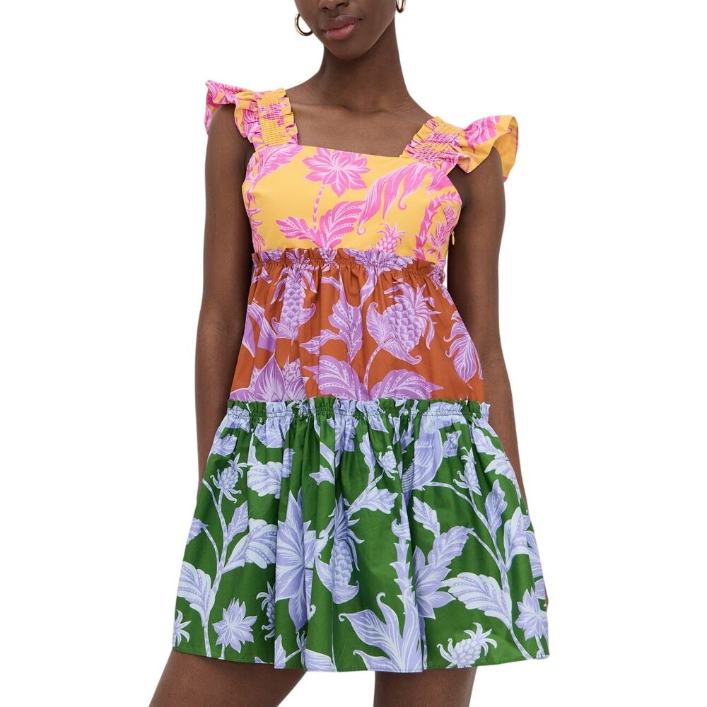 Farm Rio Vibrant Multicolor Tropical Swing Mix Mini Dress Size S NWT